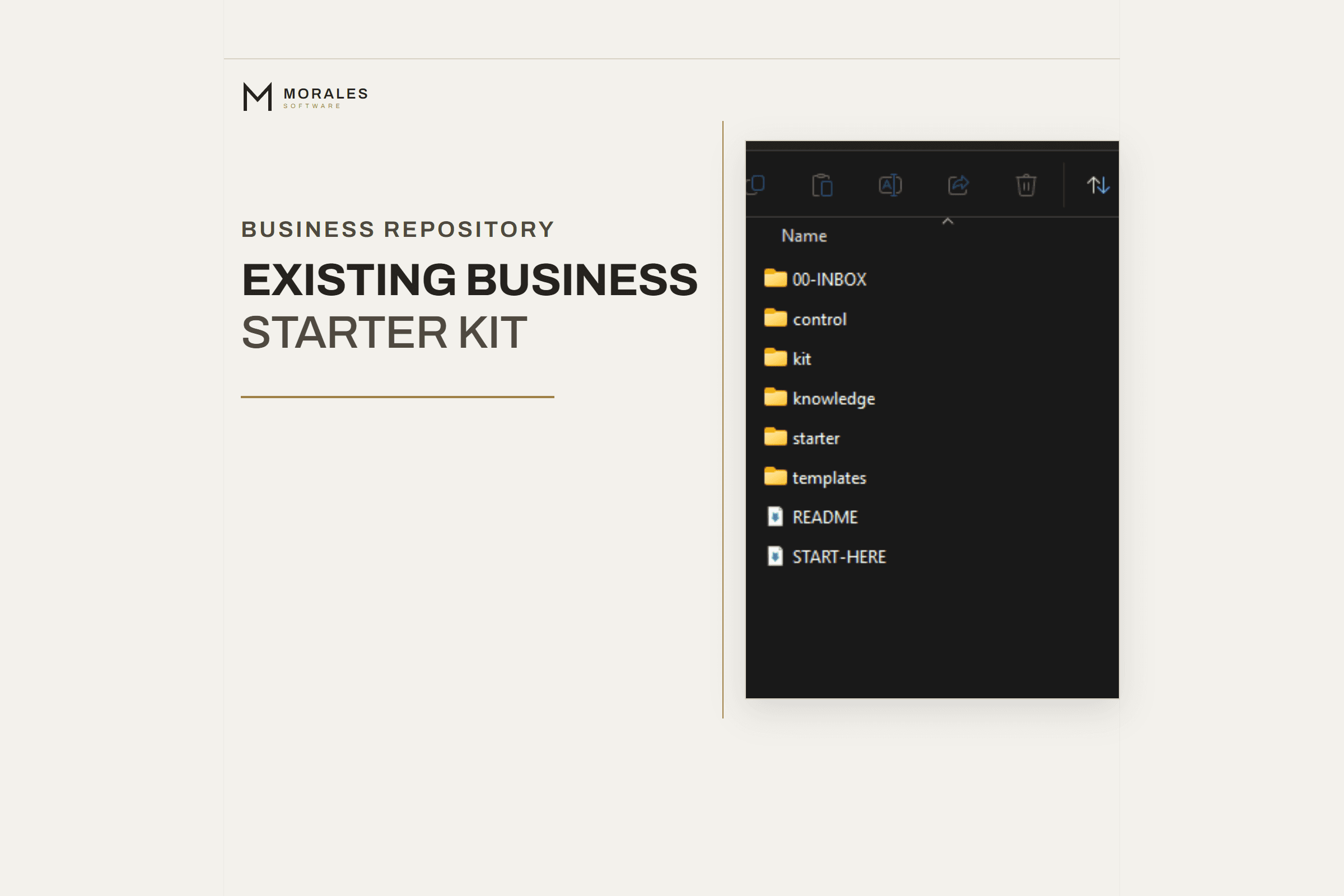 Morales Software Existing Business Starter Kit cover and Repository folder preview.