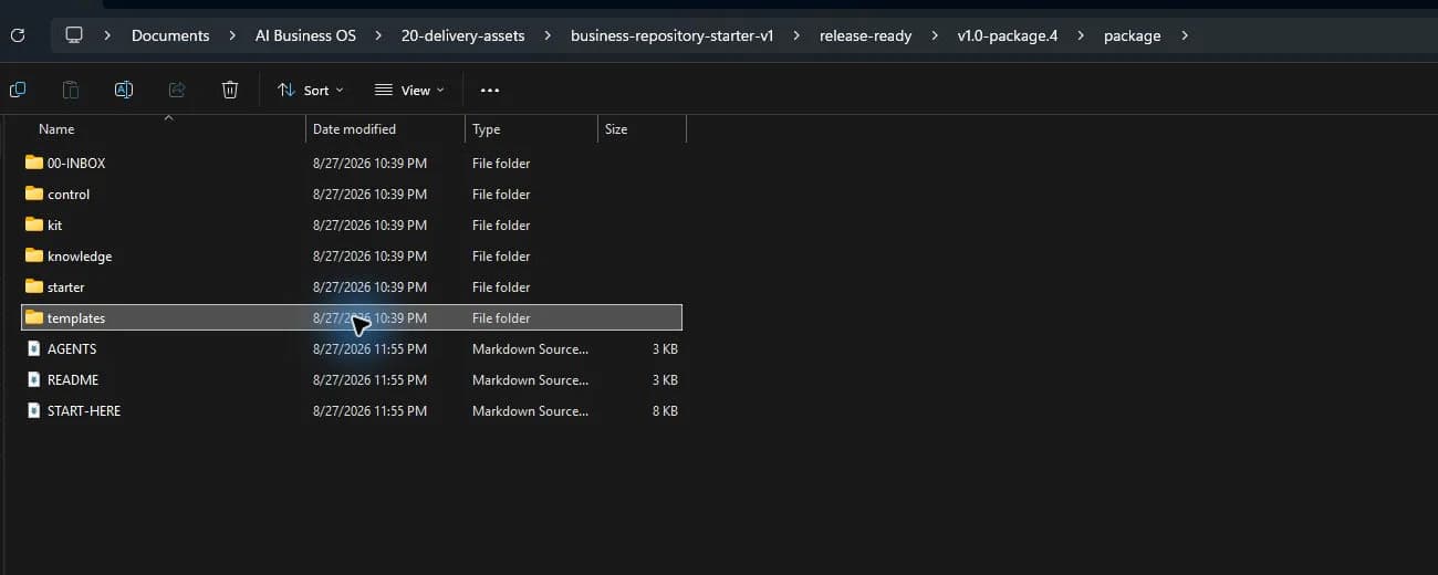 Included Existing Business Kit folders and setup files.
